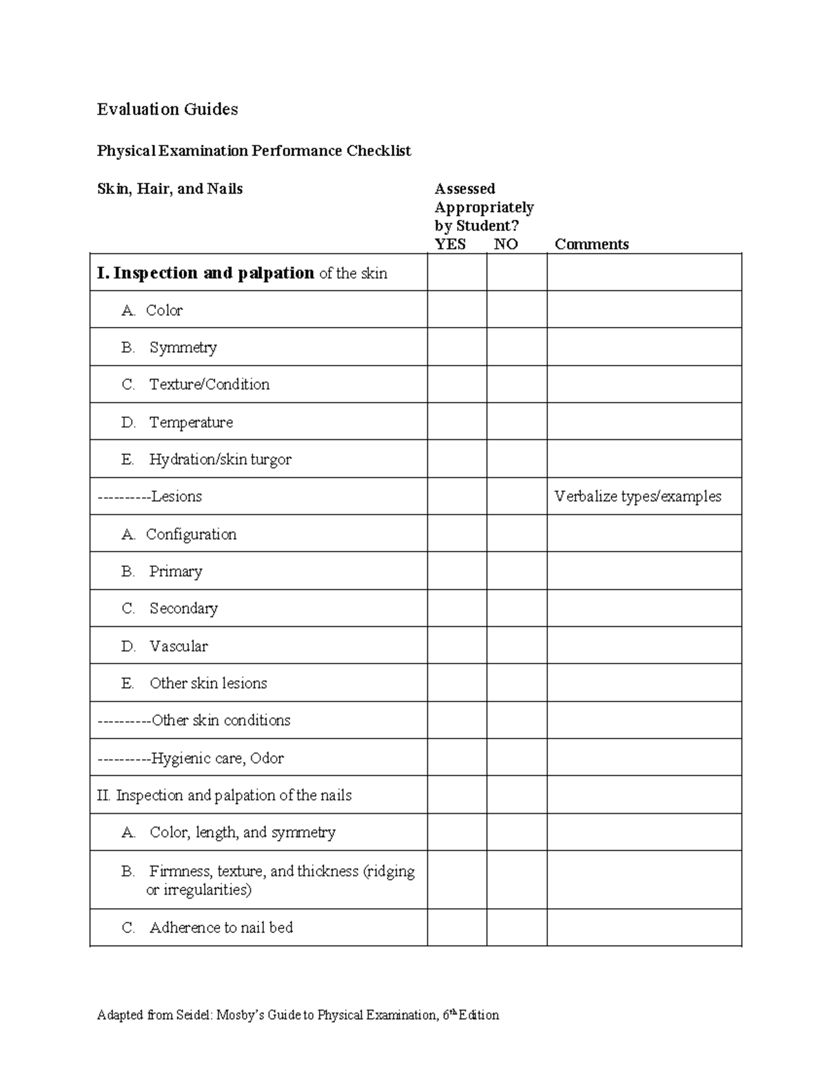 1-1 2017 Skin mod - Skin assessment - Evaluation Guides Physical ...