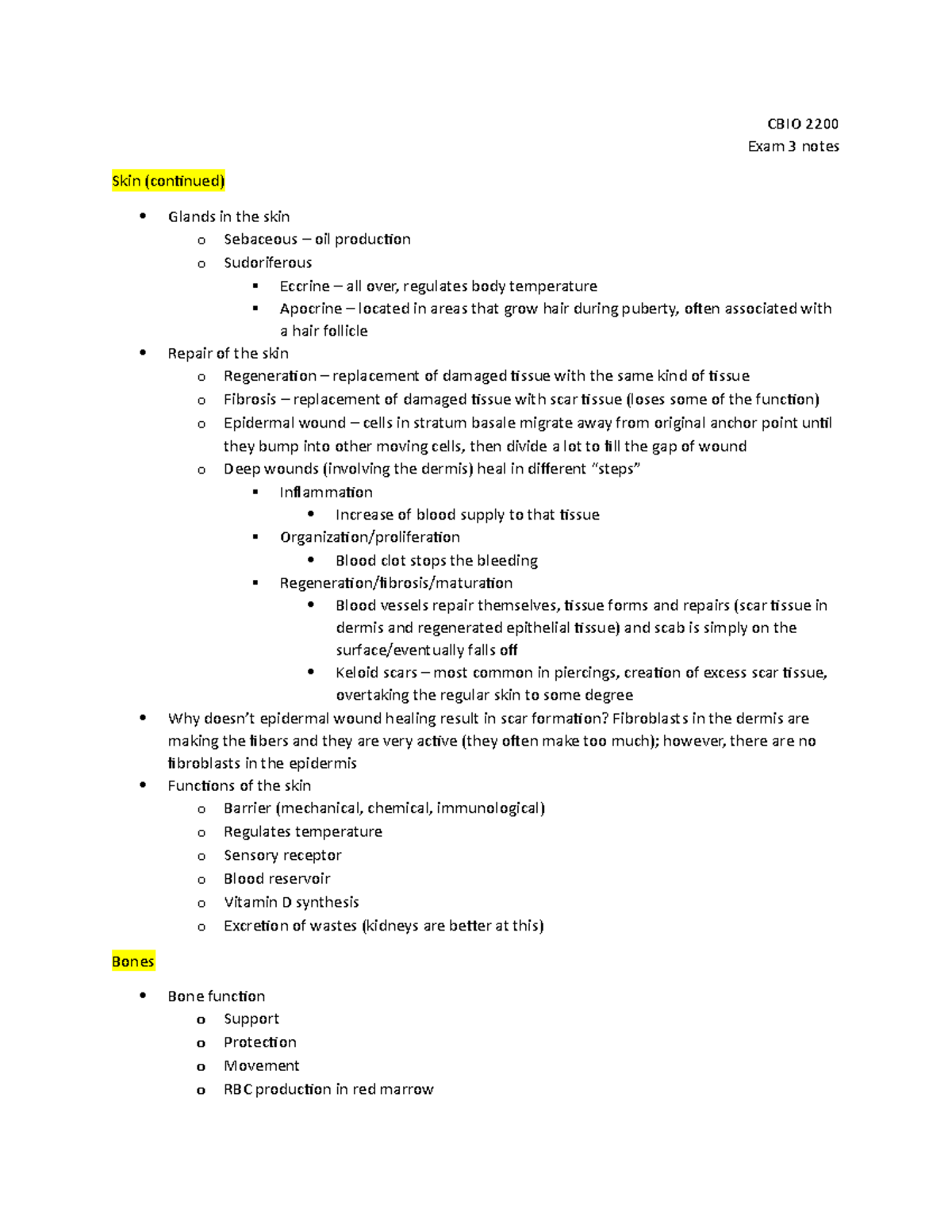 CBIO 2200 Exam 3 Notes - CBIO 2200 Exam 3 notes Skin (continued) Glands ...