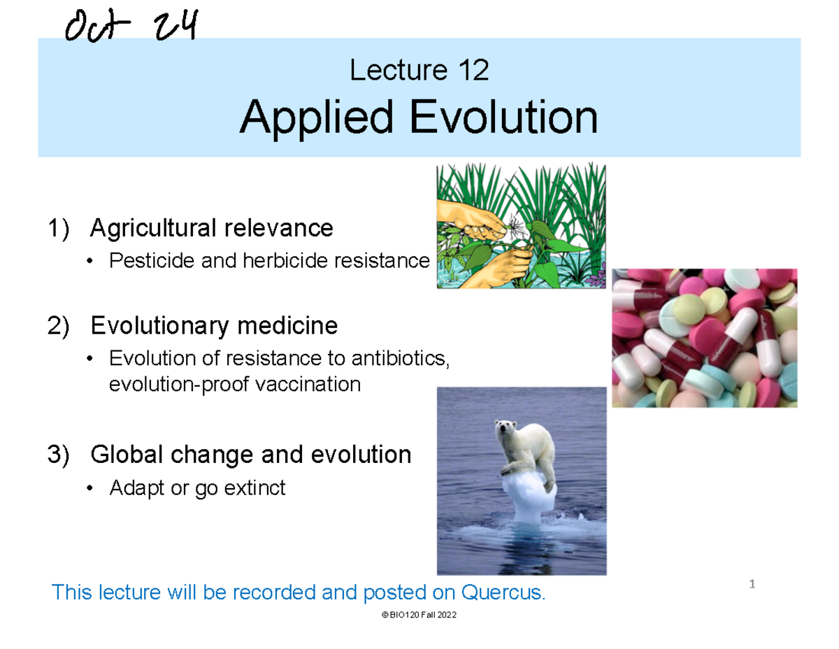 Lecture-12 - Lecture 12 notes: Applied Evolution - 1) Agricultural ...