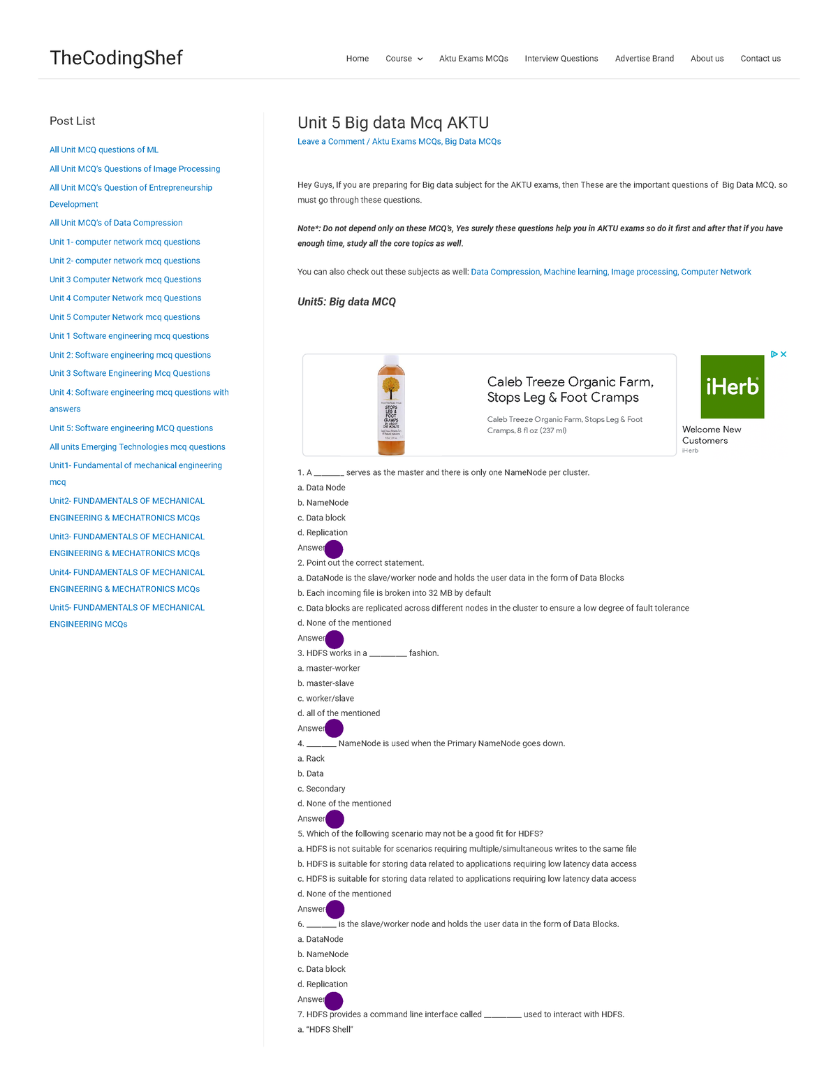 5 - Big_Data_Quiz And Answer - Post List All Unit MCQ Questions Of ML ...