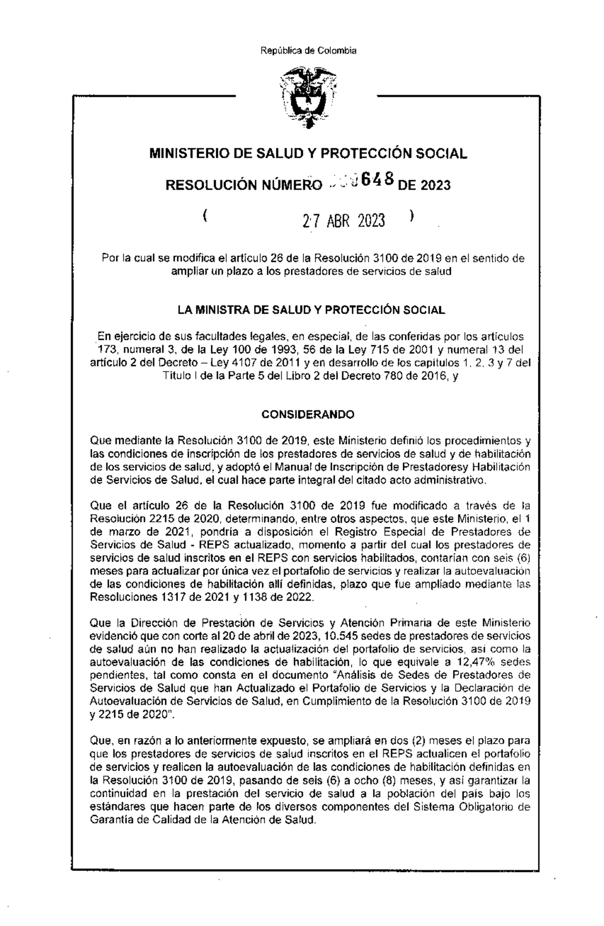 Resolucion-No - Por La Cual Se Modifica El Artículo 26 De La Resolución ...