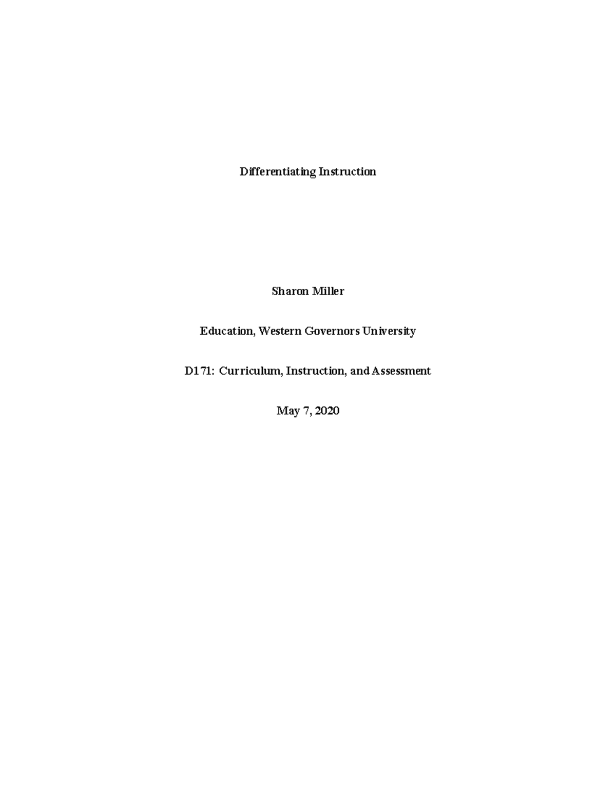 D171 Task 1 Diff - Differentiating Instruction Sharon Miller Education ...