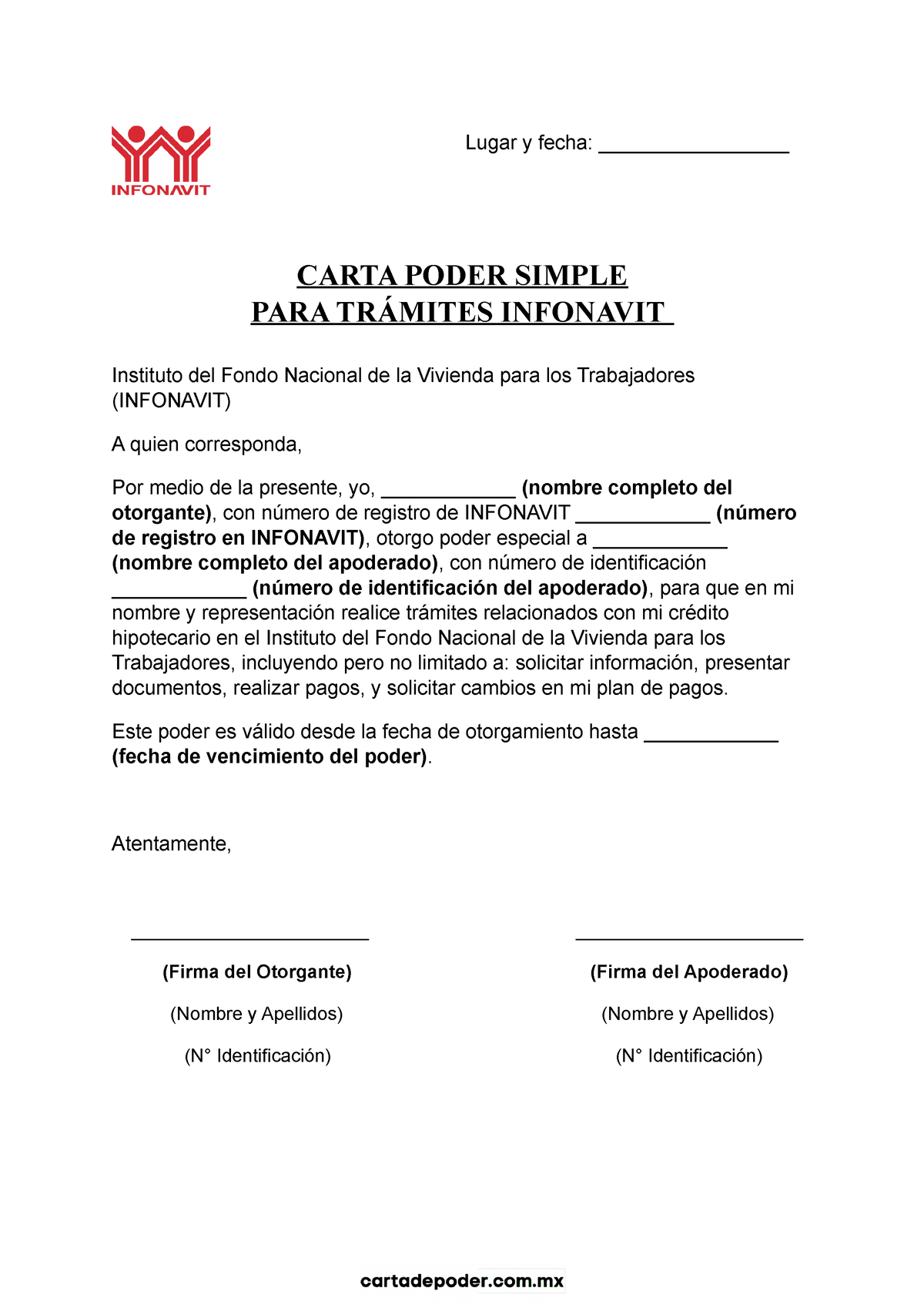 Carta Poder Simple Para Tramites Infonavit Lugar Y Fecha Carta Poder Simple 2551