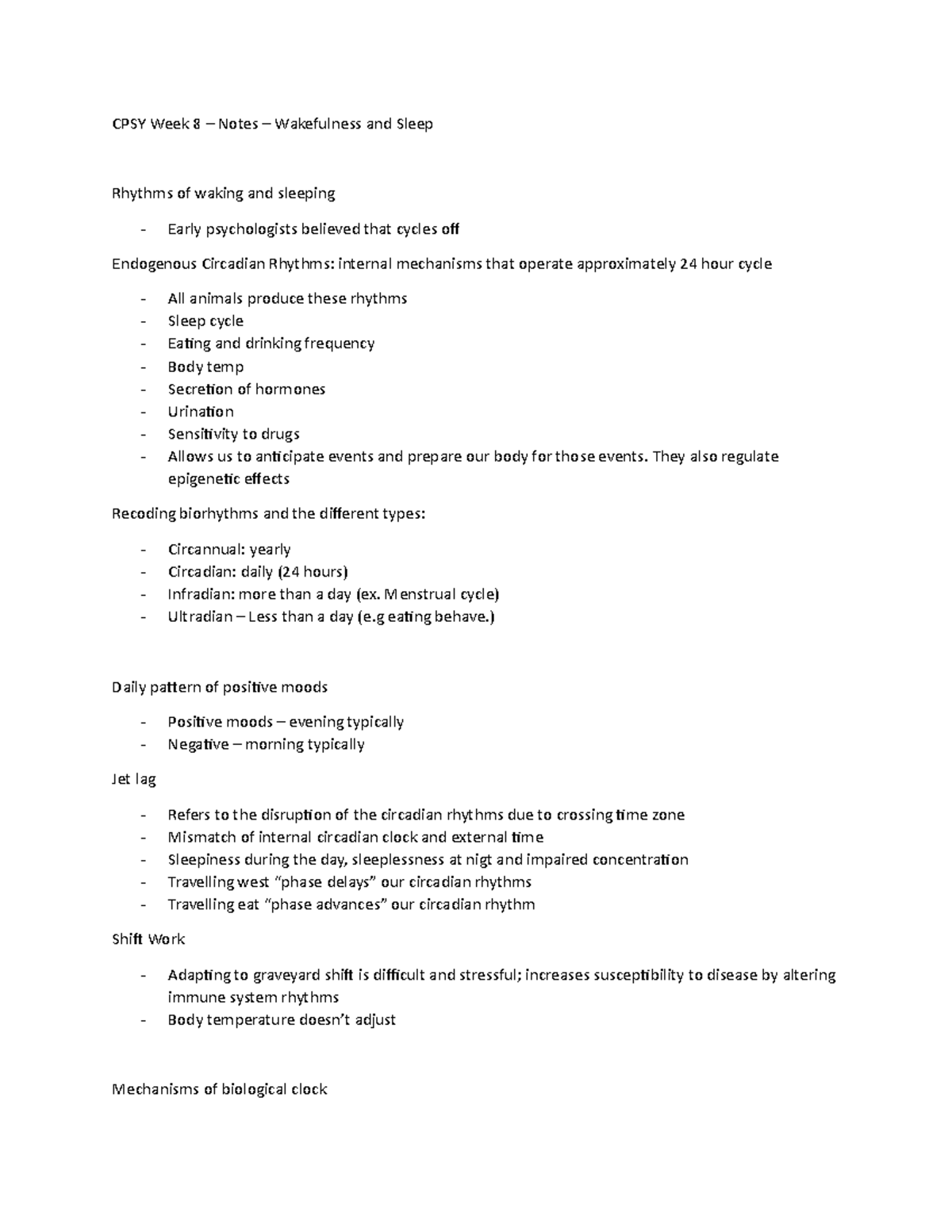 CPSY Week 8 - CPSY Week 8 – Notes – Wakefulness and Sleep Rhythms of ...
