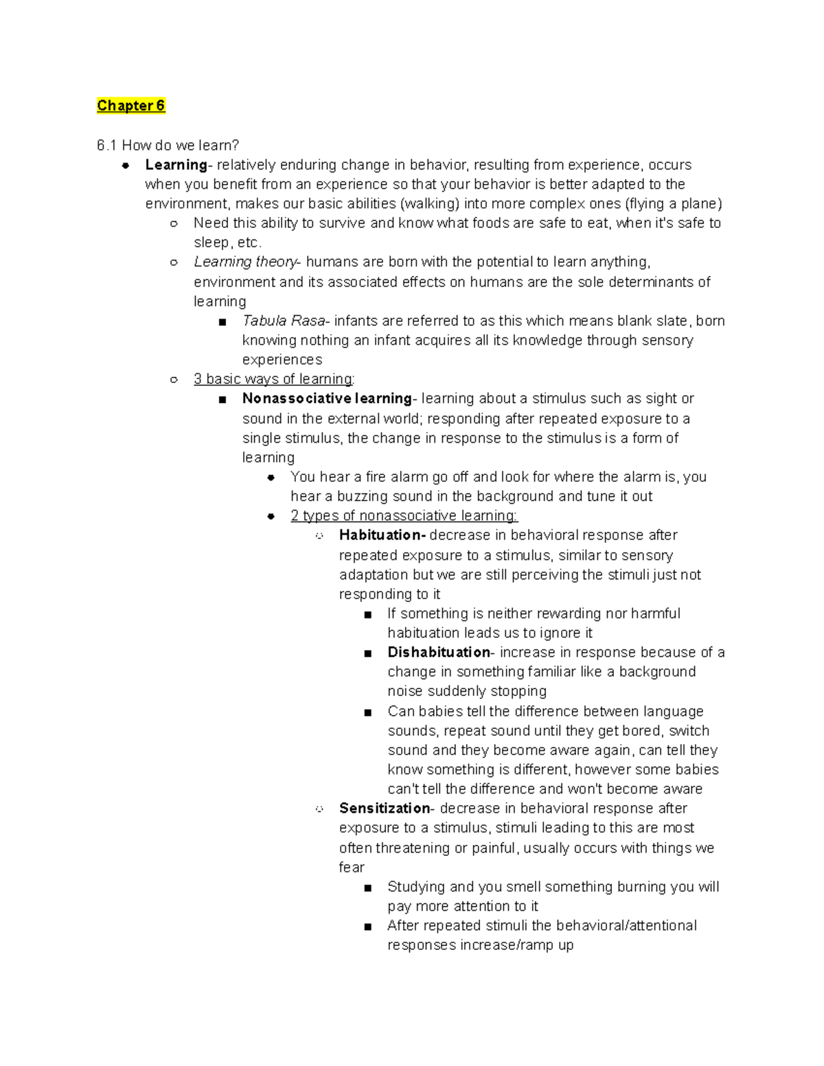 Psyc Ch. 6 Notes - Prof. Agnes Ly - Chapter 6 6 How do we learn ...