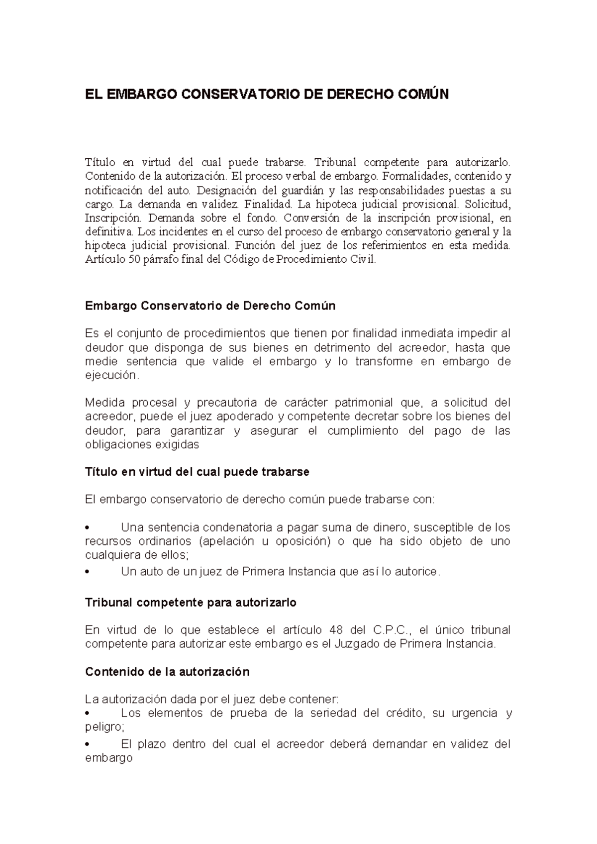 469924177 EL Embargo Conservatorio DE Derecho Comun docx - EL EMBARGO ...