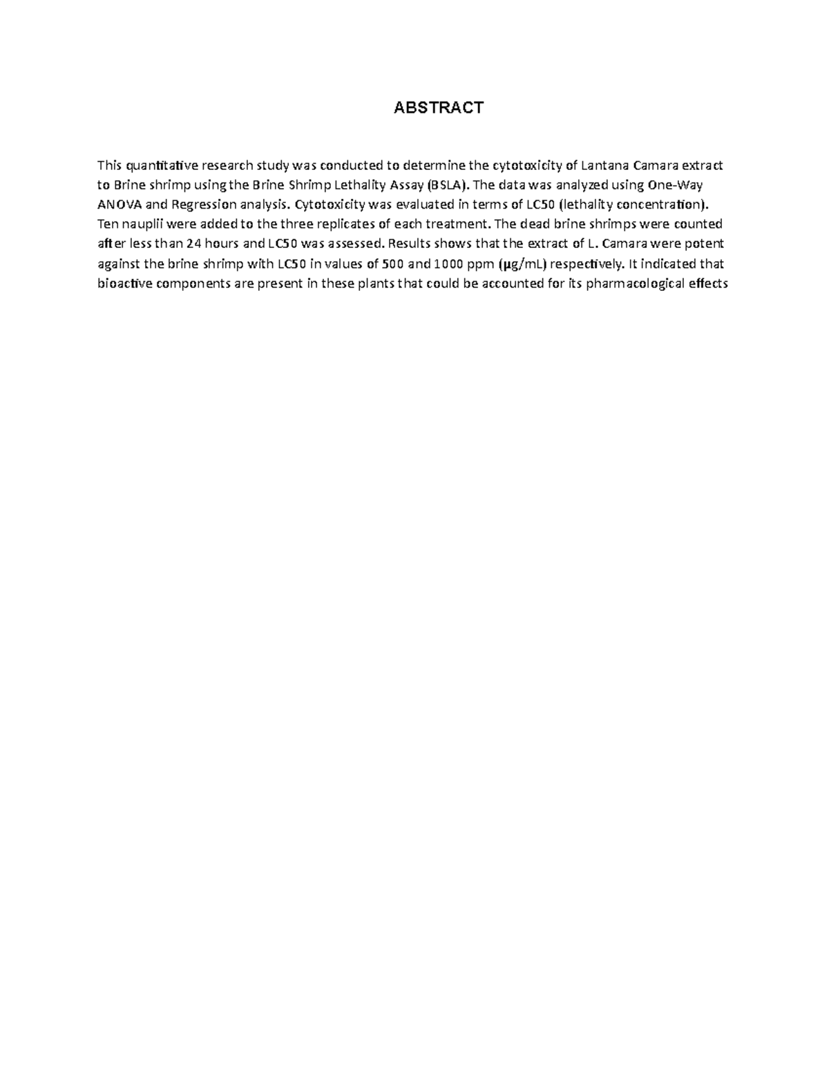 Abstract - ABSTRACT This quantitative research study was conducted to ...