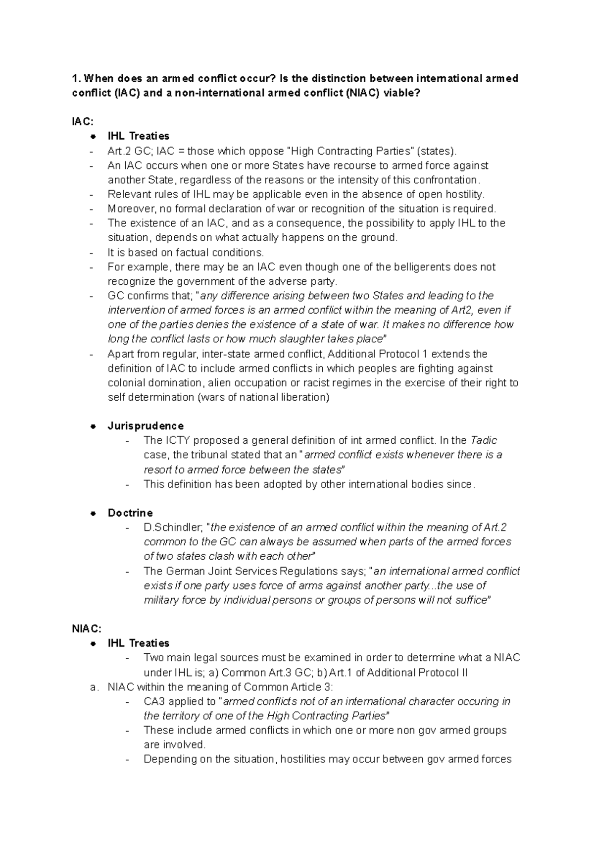 IAC and NIAC s - Lecture notes 1 - 1. When does an armed conflict occur ...