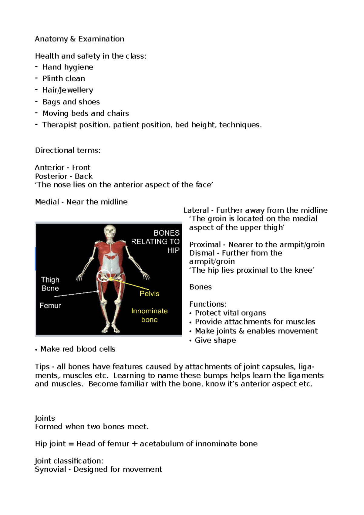 Anatomy & Examination - Lecture notes ALL notes - Anatomy & Examination ...