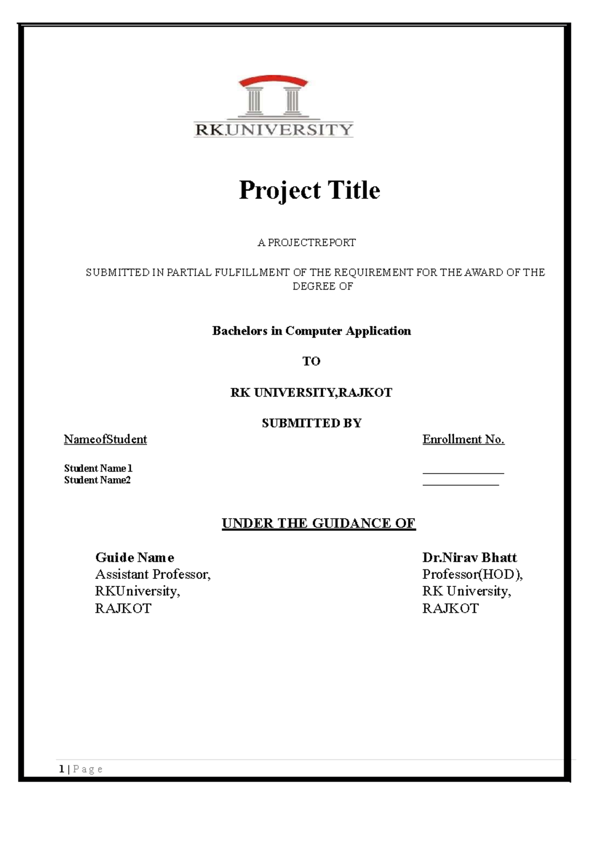 Project Title - Student Name 1 ________________ Student Name2 ...