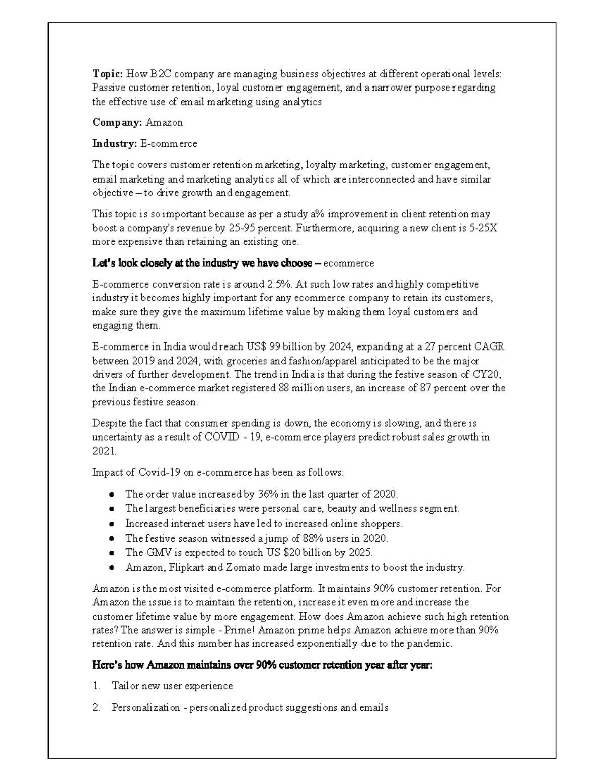 SNWA - Project - Topic: How B2C company are managing business ...