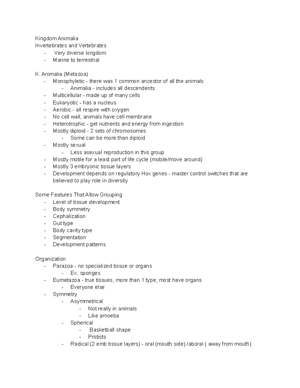 Lecture 6 - Kingdom Animalia - Kingdom Animalia Invertebrates and ...