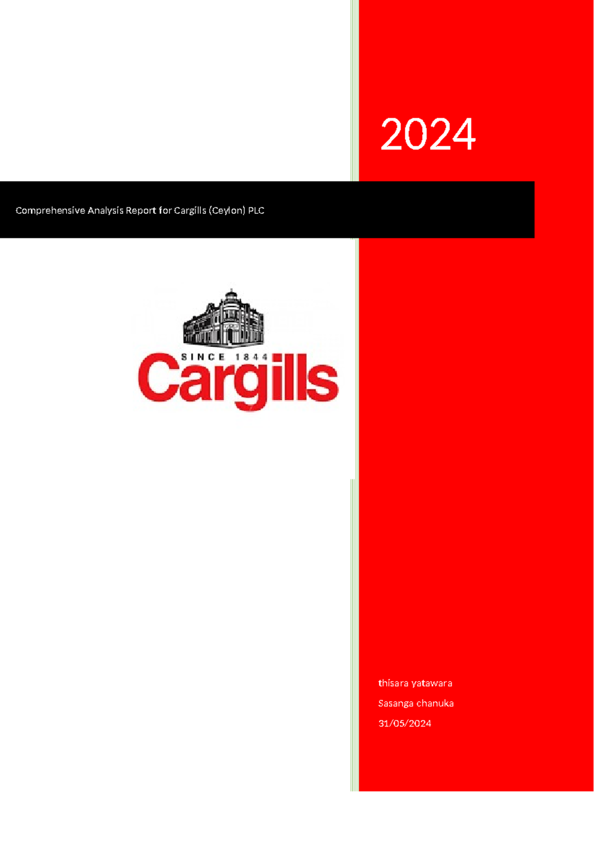 Comprehensive Analysis of Cargills - I have acknowledged all sources ...