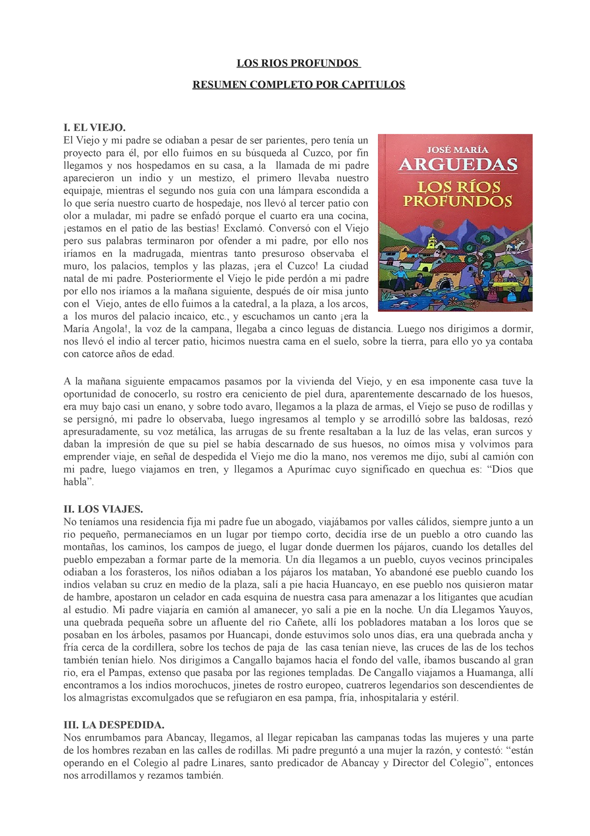 LOS RIOS Profundos Resumen POR Capítulos Comunicación y Redaccion