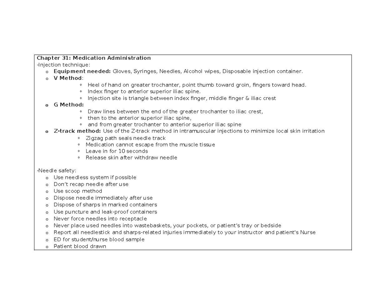 NCHP Exam 2 Study Guide - Chapter 31: Medication Administration ...