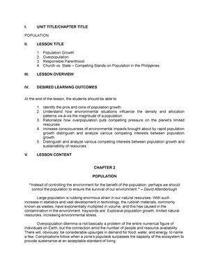 Environmental Management. Module 1. 1 - I. UNIT TITLE/CHAPTER TITLE ...