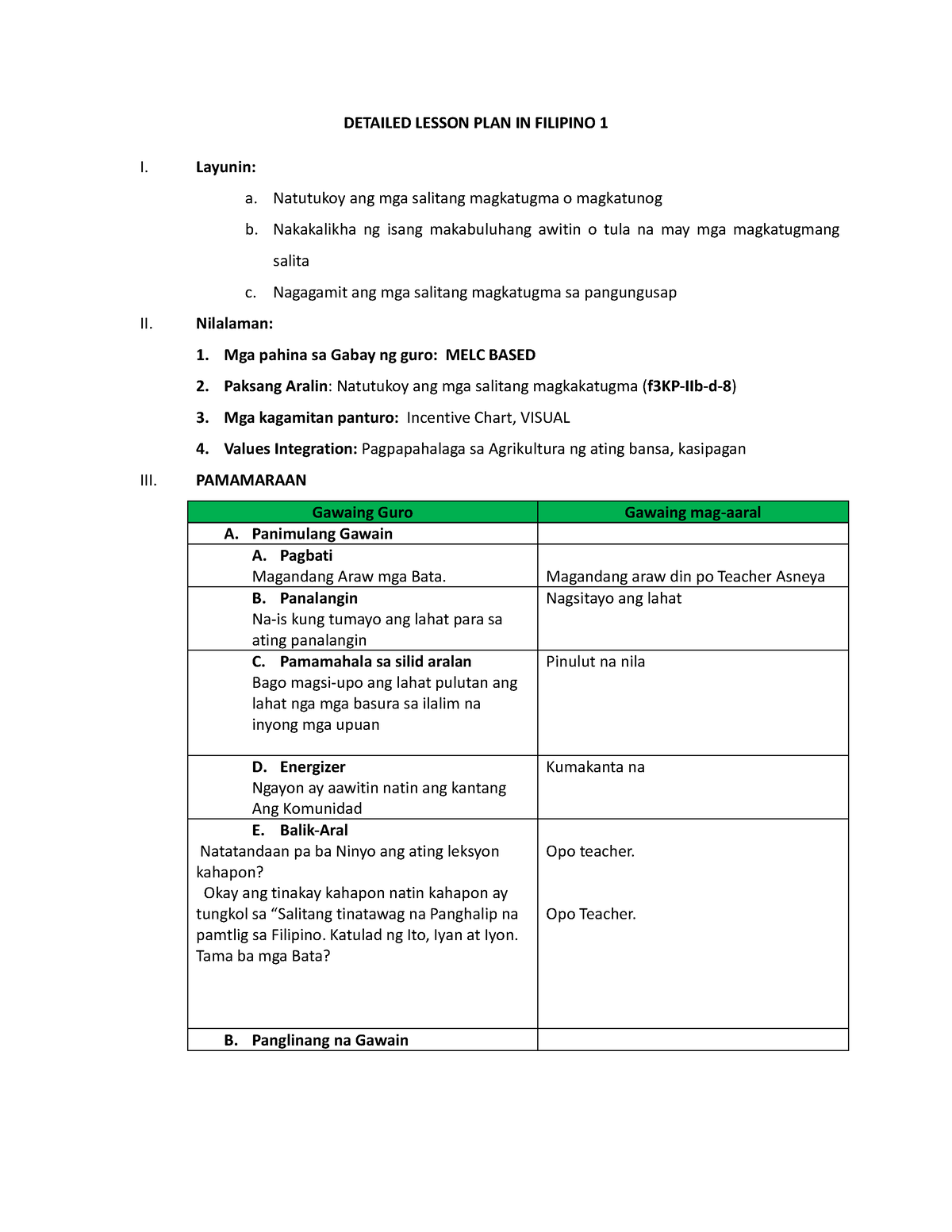 Detailed Lesson Plan In Filipino Detailed Lesson Plan In Filipino 1 I Layunin A Natutukoy 0146