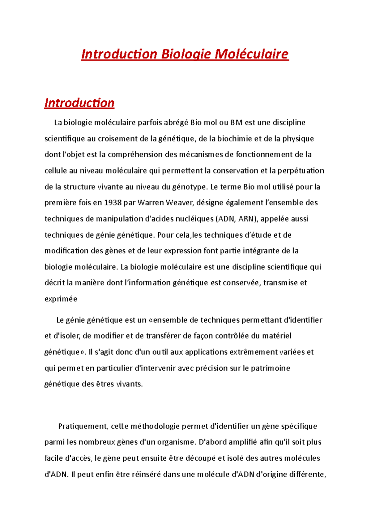 Introduction Biologie Mol culaire Introduction Biologie Mol culaire