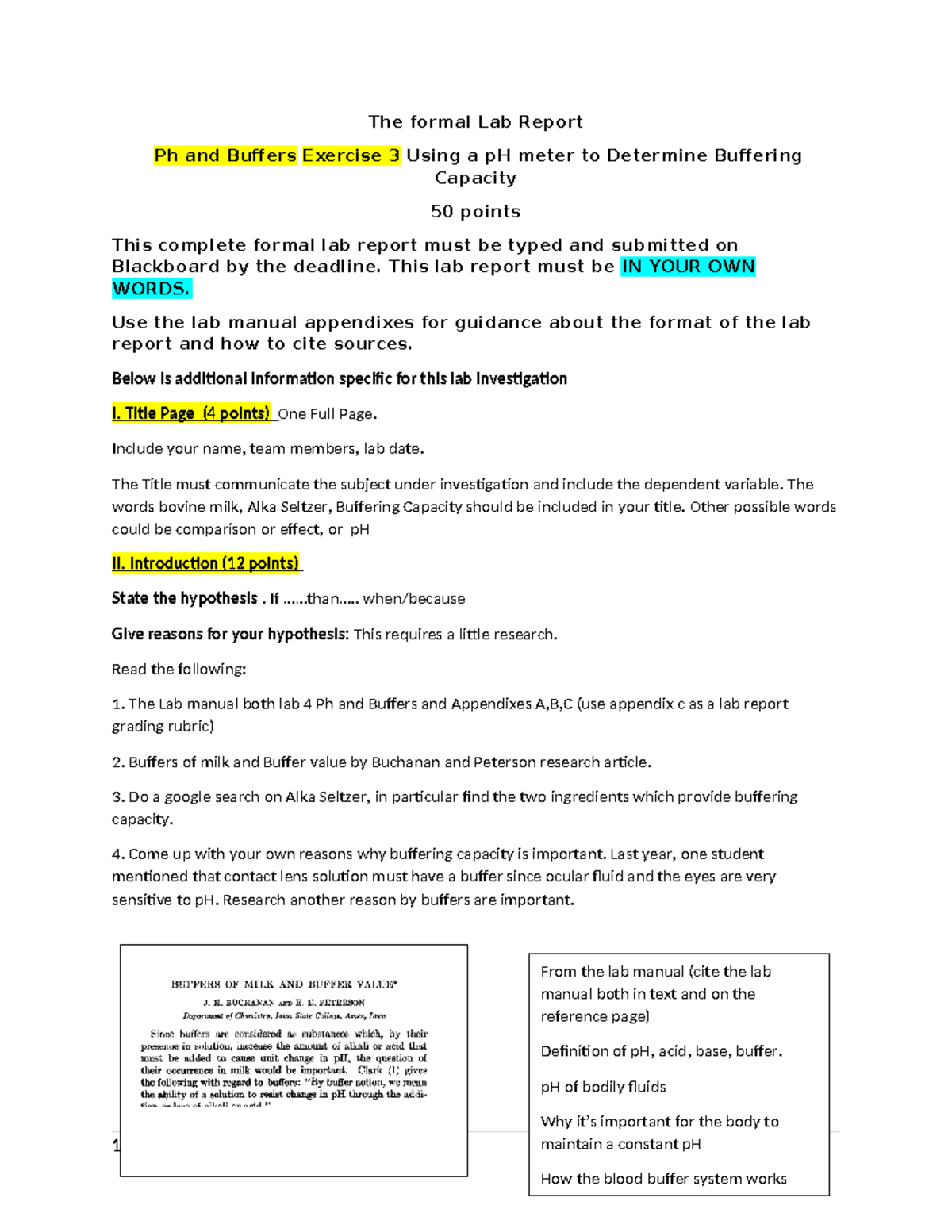 Formal Lab reportp H and buffers The formal Lab Report Ph and Buffers