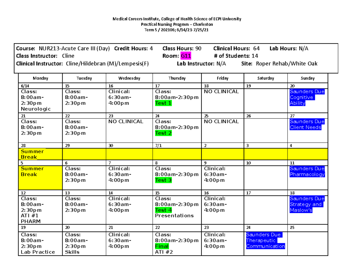 Term 5 NUR 213 Day 202106Cline (1) Medical Careers Institute