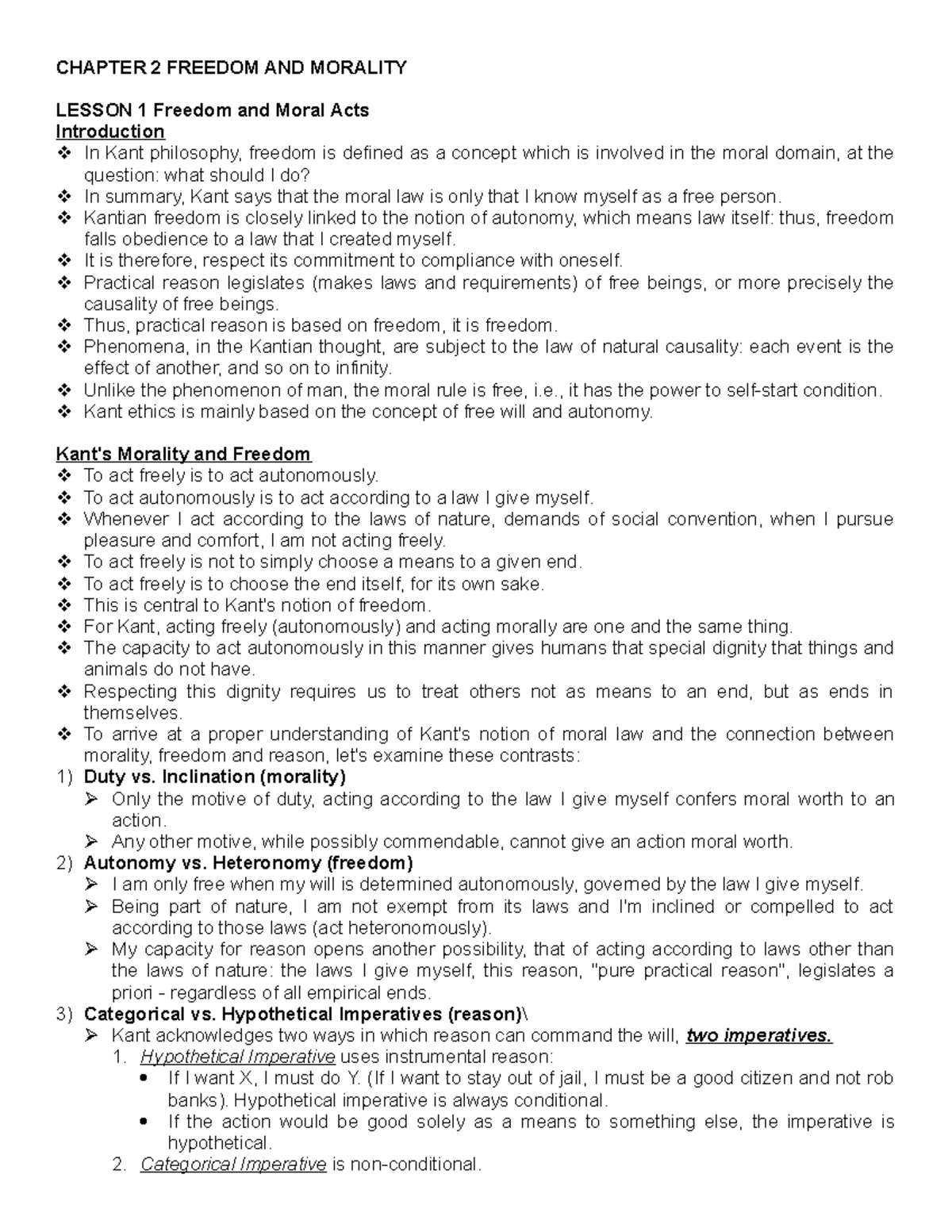 C2 L1 Freedom and Moral Acts - CHAPTER 2 FREEDOM AND MORALITY LESSON 1 ...