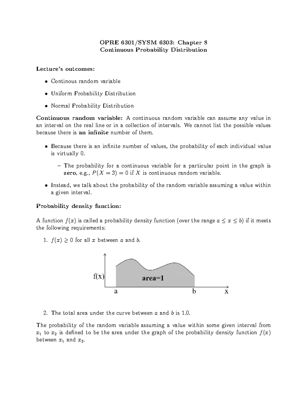 Chapter 08-6301 - OPRE 6301/SYSM 6303: Chapter 8 Continuous Probability ...