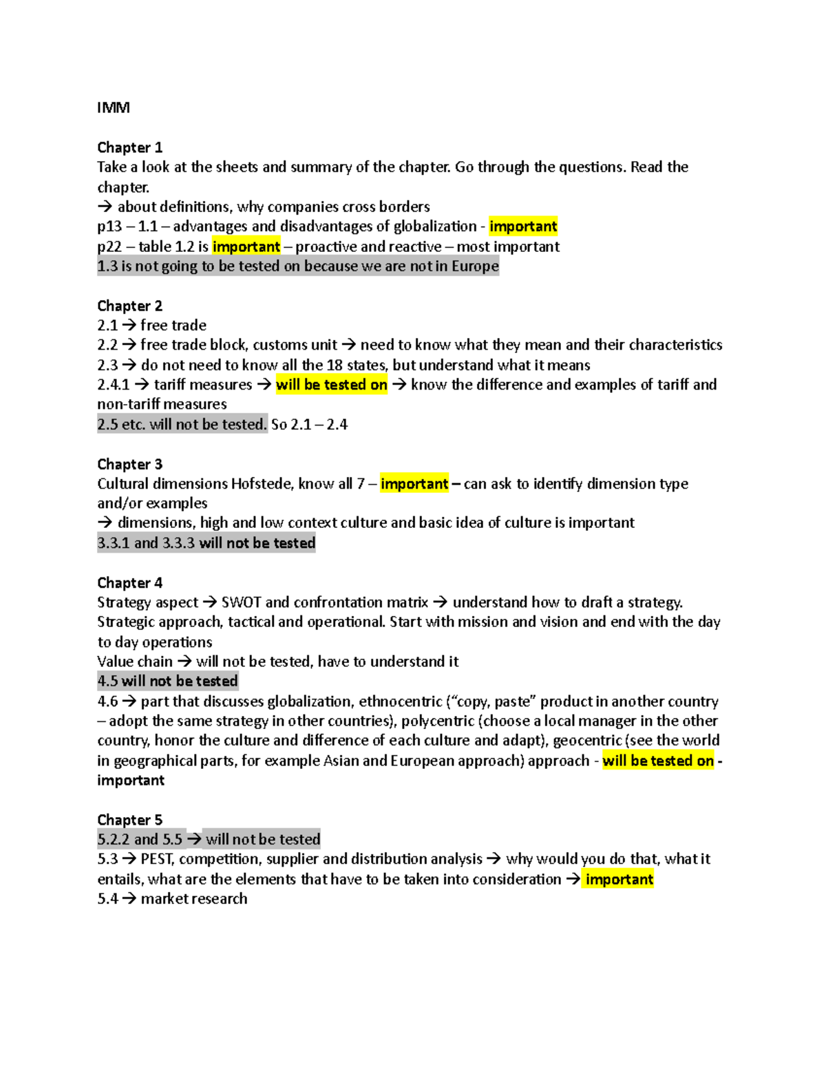 IMM leerstof - Notes - IMM Chapter 1 Take a look at the sheets and ...