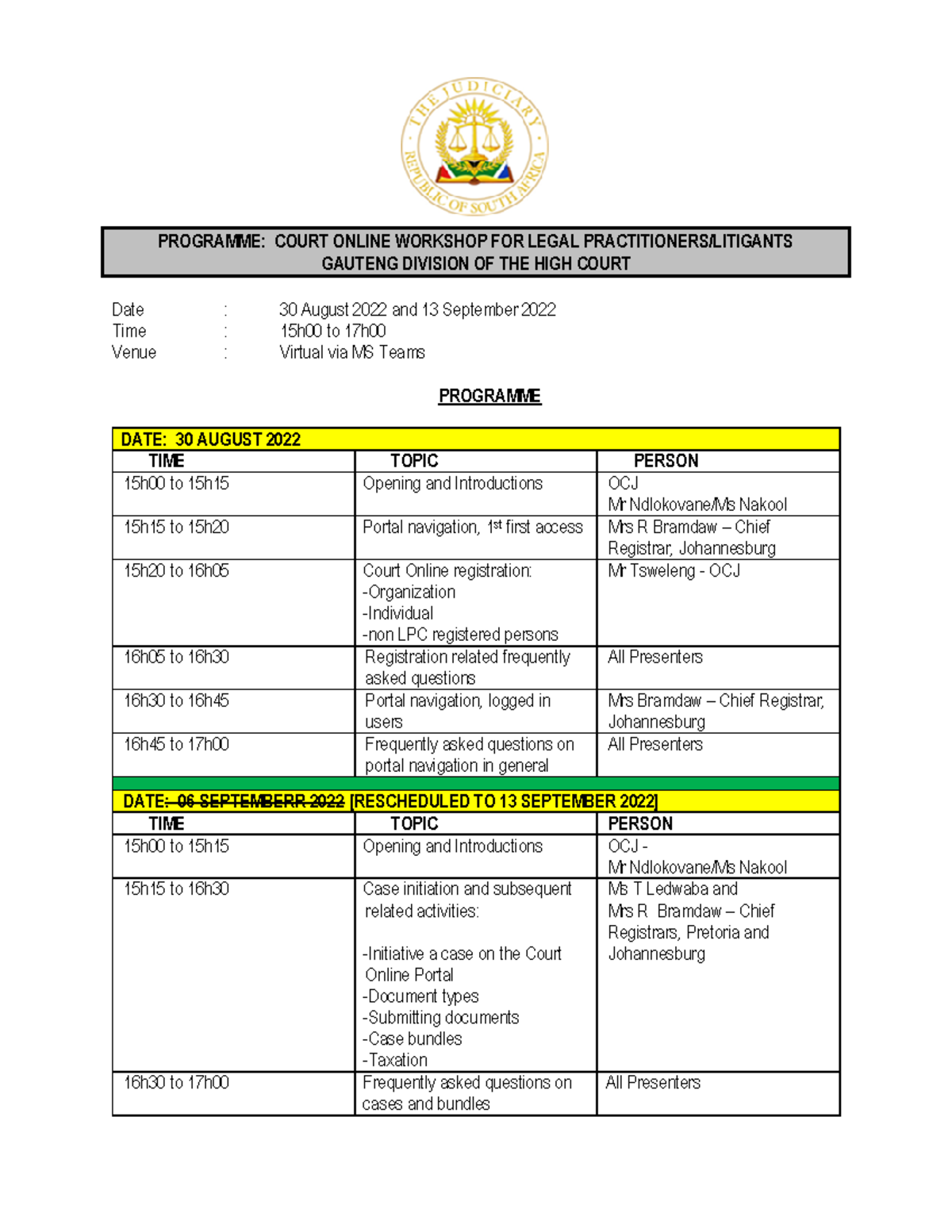 Programme - Court Online workshop for legal practitioners and litigants ...