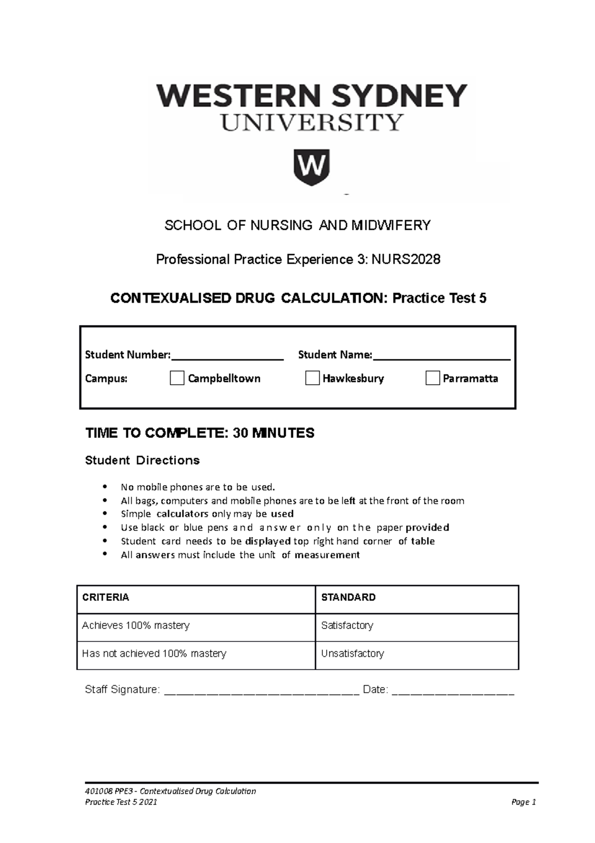 Practice Drug Calculation Test 5 with answers(2) SCHOOL OF NURSING