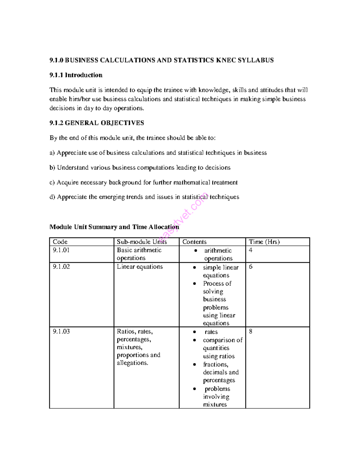 Business Calculations - 9.1 BUSINESS CALCULATIONS AND STATISTICS KNEC ...