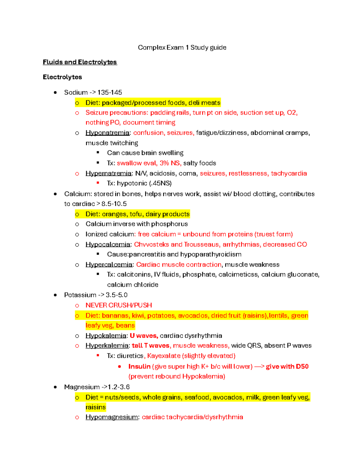 Complex Exam 1 Study guide - Complex Exam 1 Study guide Fluids and ...