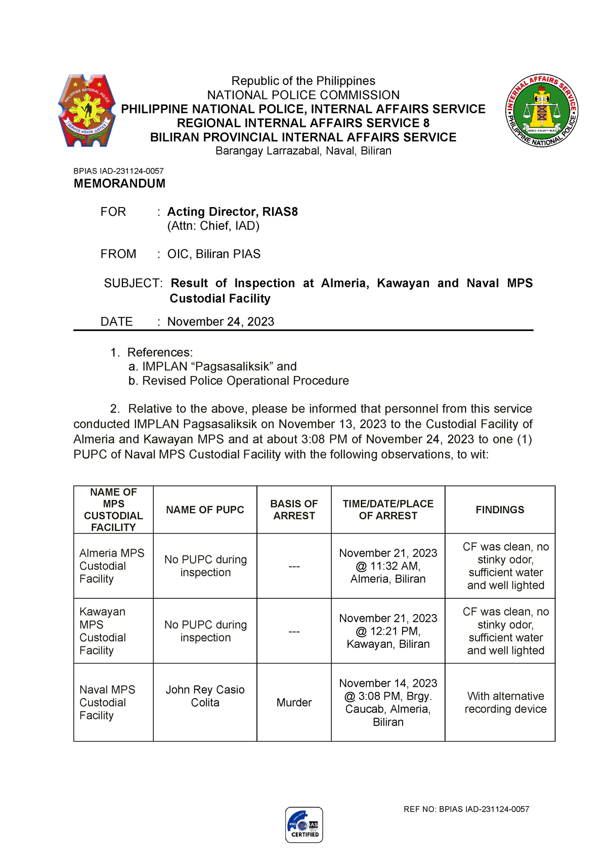 Bpias AAR re Enhance Implan Pagsasaliksik November 24, 2023 - Republic ...