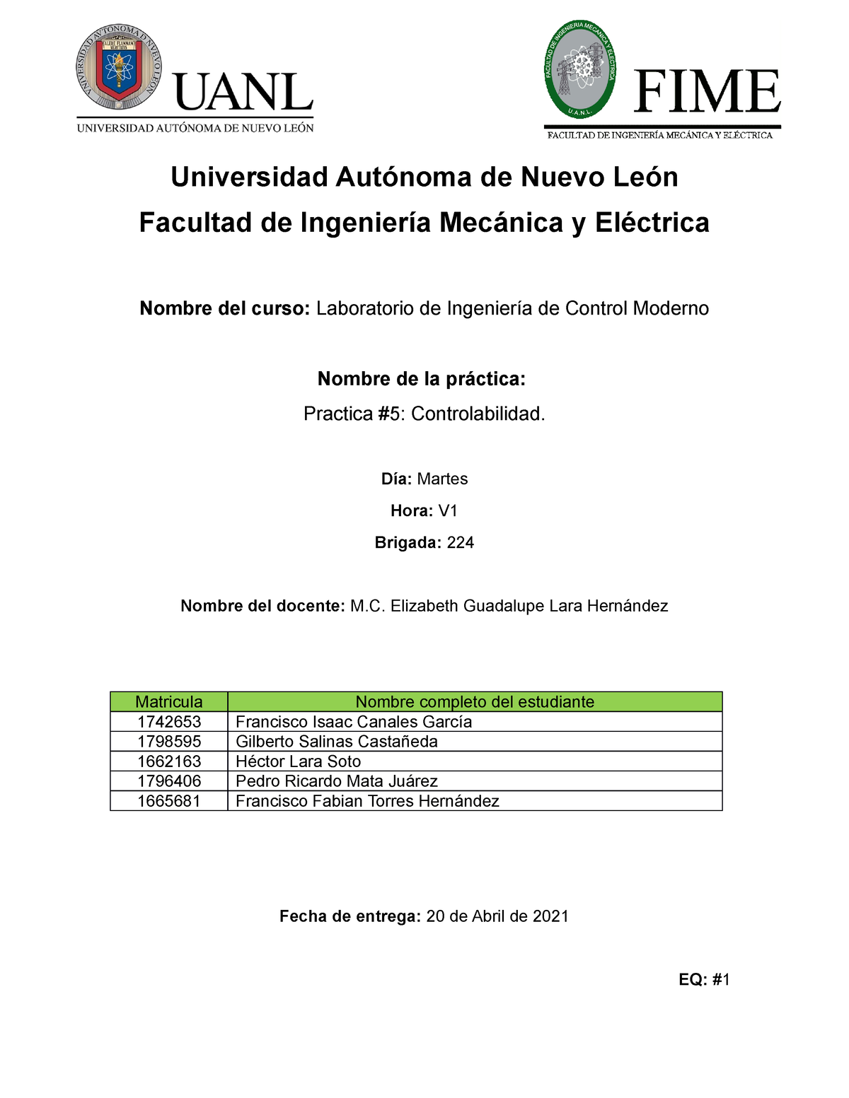 LAB CM 224 P5 EQ1 F21 - Práctica 5 Control - Universidad Autónoma De ...