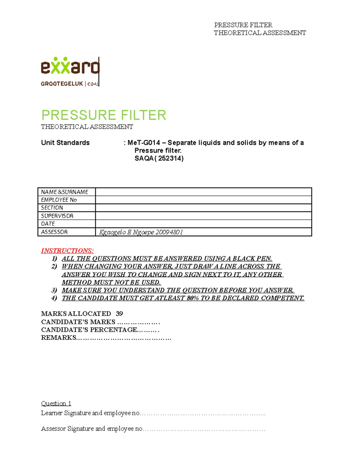 32 Pressure Filter equipment - THEORETICAL ASSESSMENT PRESSURE FILTER ...