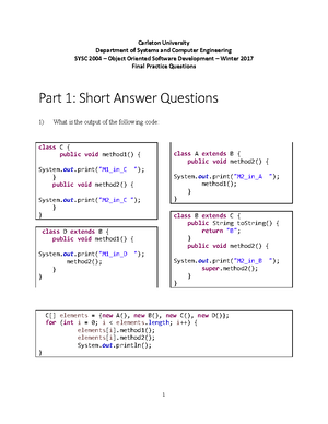 SYSC2004 Midterm D 1 - SYSC2004 Midterm Winter 2023 Section D This is a ...