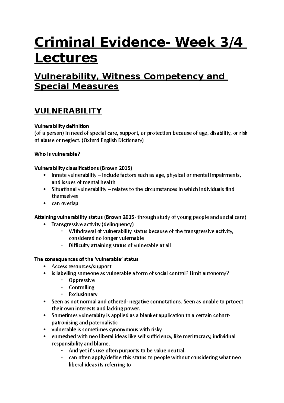 CE Week 3 and 4 lecture notes Special Measures Criminal Evidence