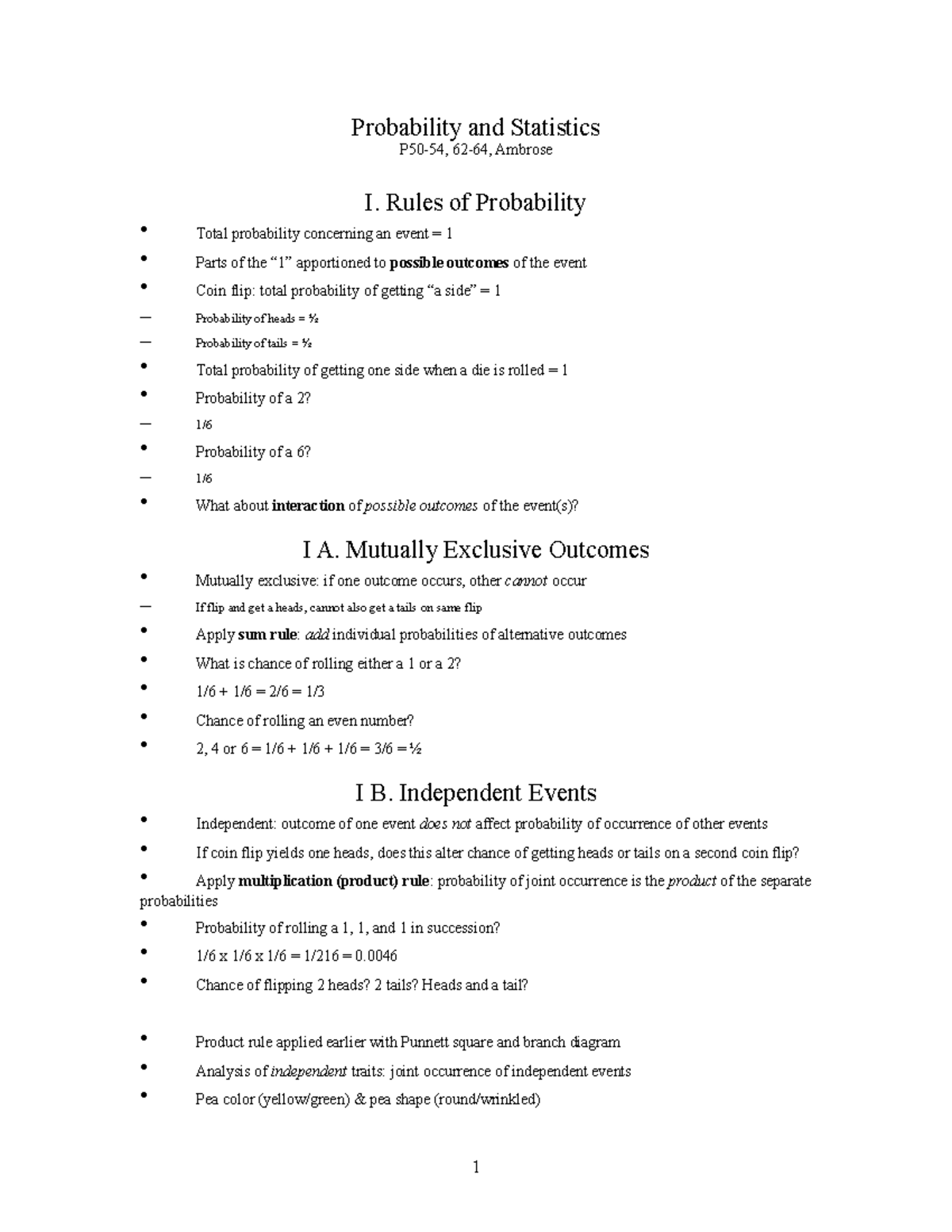 Bio35007 Probability 2008 Probability and Statistics P5054, 6264