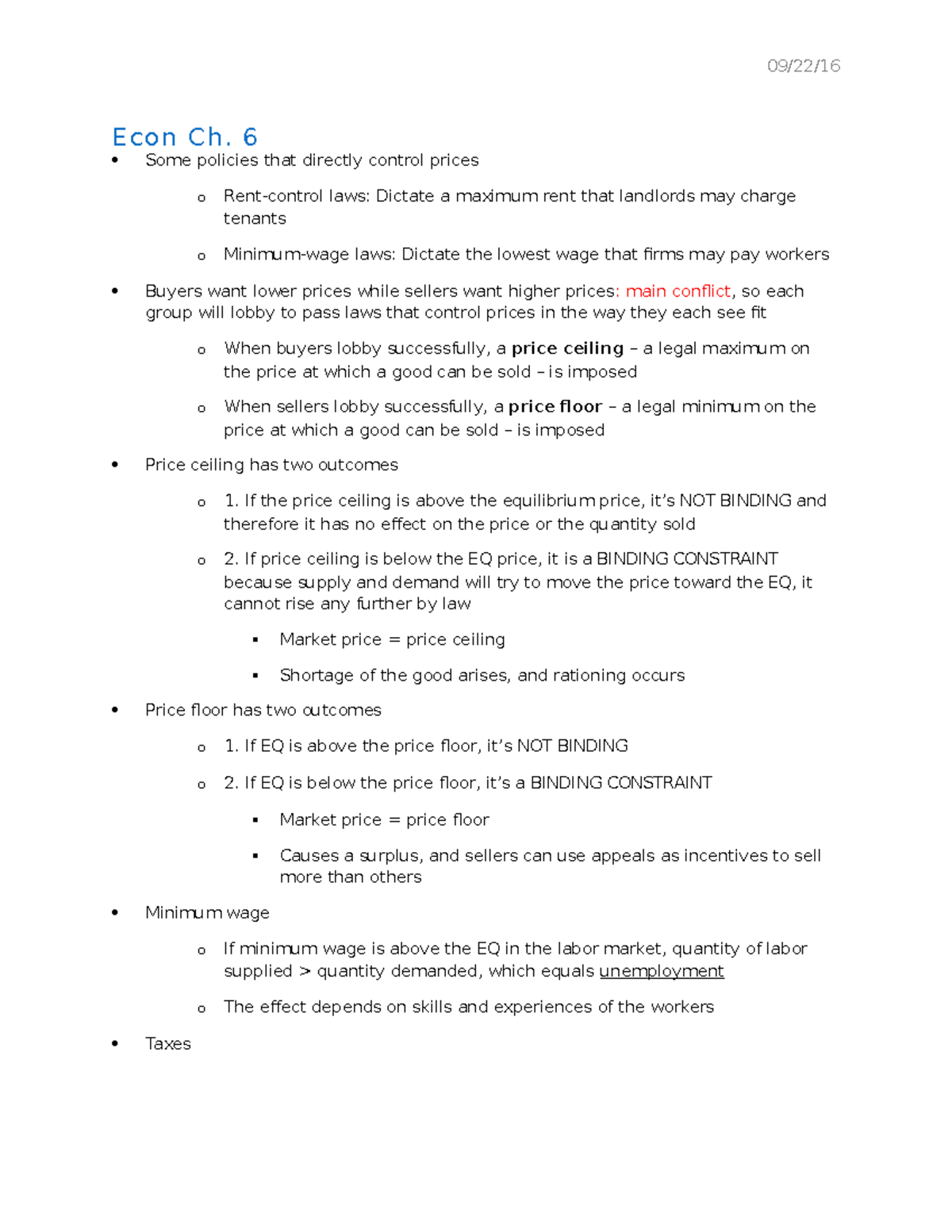 Econ Ch 6 Notes Econ 101 Principles Of Microeconomics