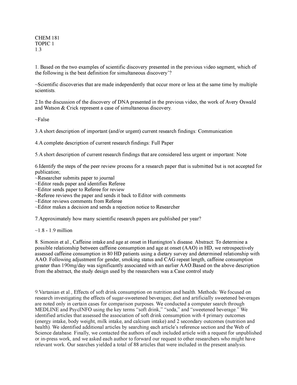 CHEM OF FOOD 1 - CHEM OF FOOD 1 - CHEM 181 TOPIC 1 1. Based on the two ...