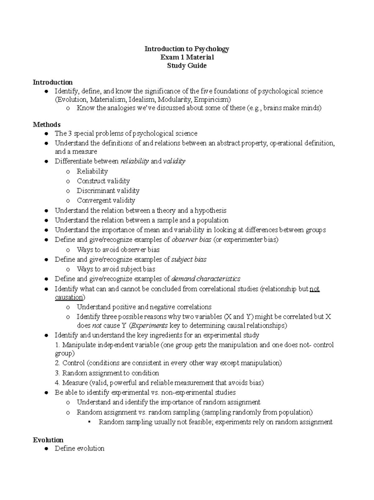 2024 Study Guide Exam1 Introduction To Psychology Exam 1 Material 2024 Study Guide Exam1 Introduction To Psychology Exam 1 Material