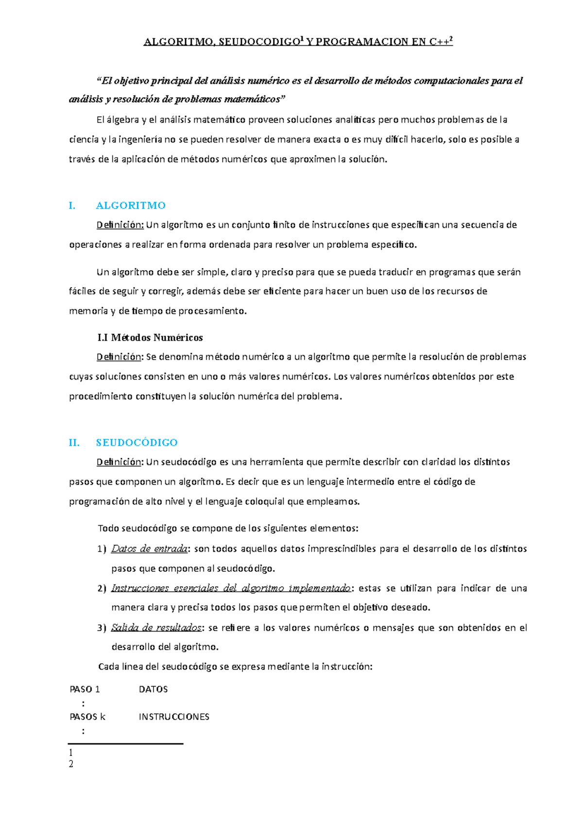 Apuntes Algoritmo y Repaso Programacion C++ - ALGORITMO, SEUDOCODIGO 1 ...