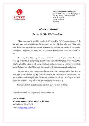Thông cáo báo chí - LOTTE ENTERTAINMENT Việt Nam Tng 3, TTTM ...