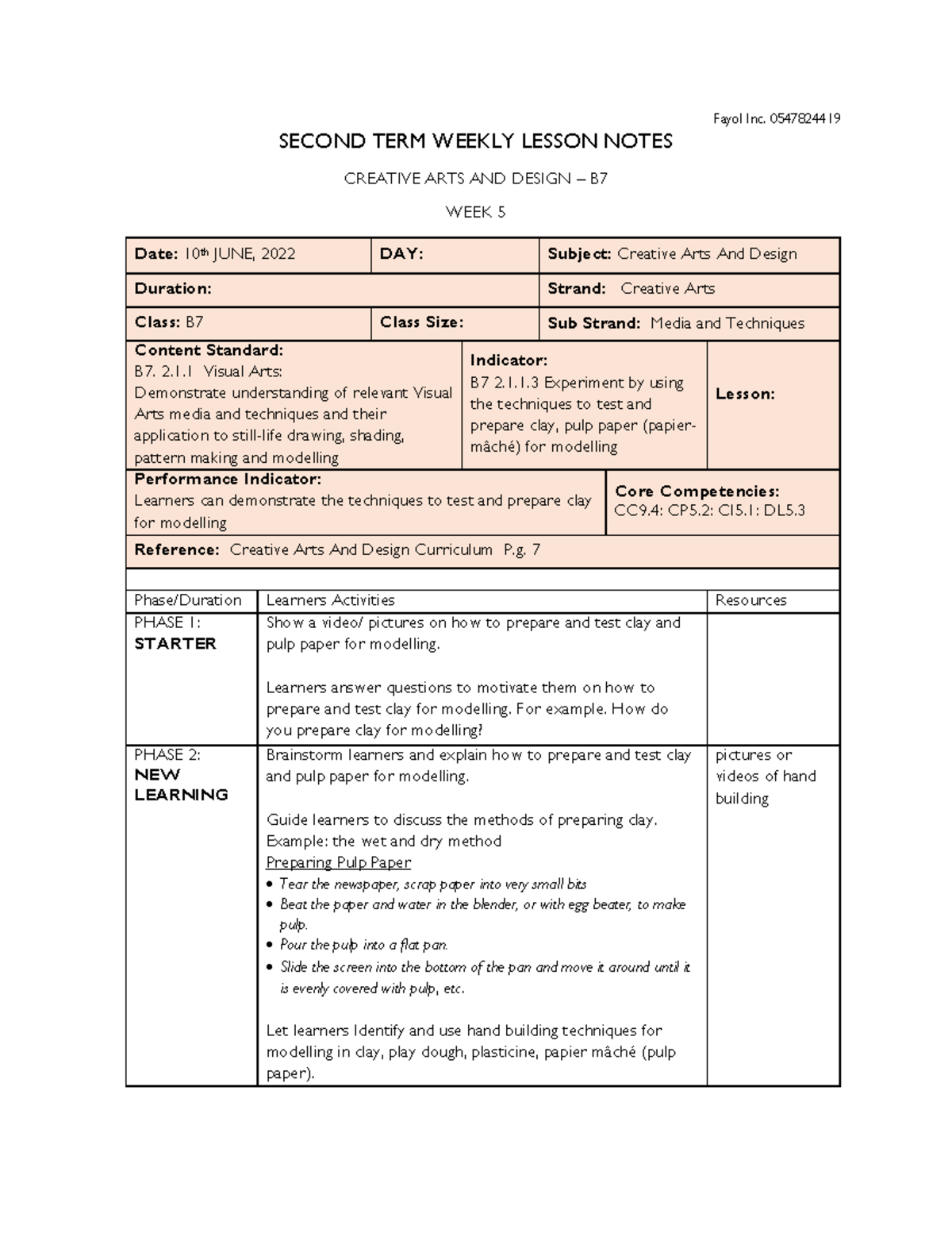 B7-CAD-WK5 - Fayol Inc. 0547824419 SECOND TERM WEEKLY LESSON NOTES ...