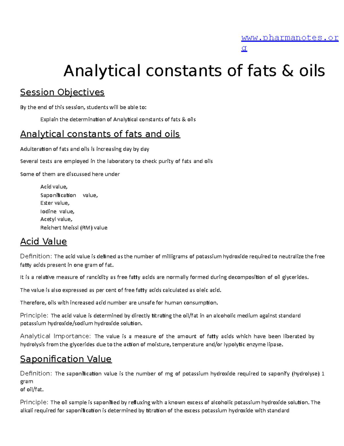 Chapter 4 Analytical constants of fats oils pharmanotes g