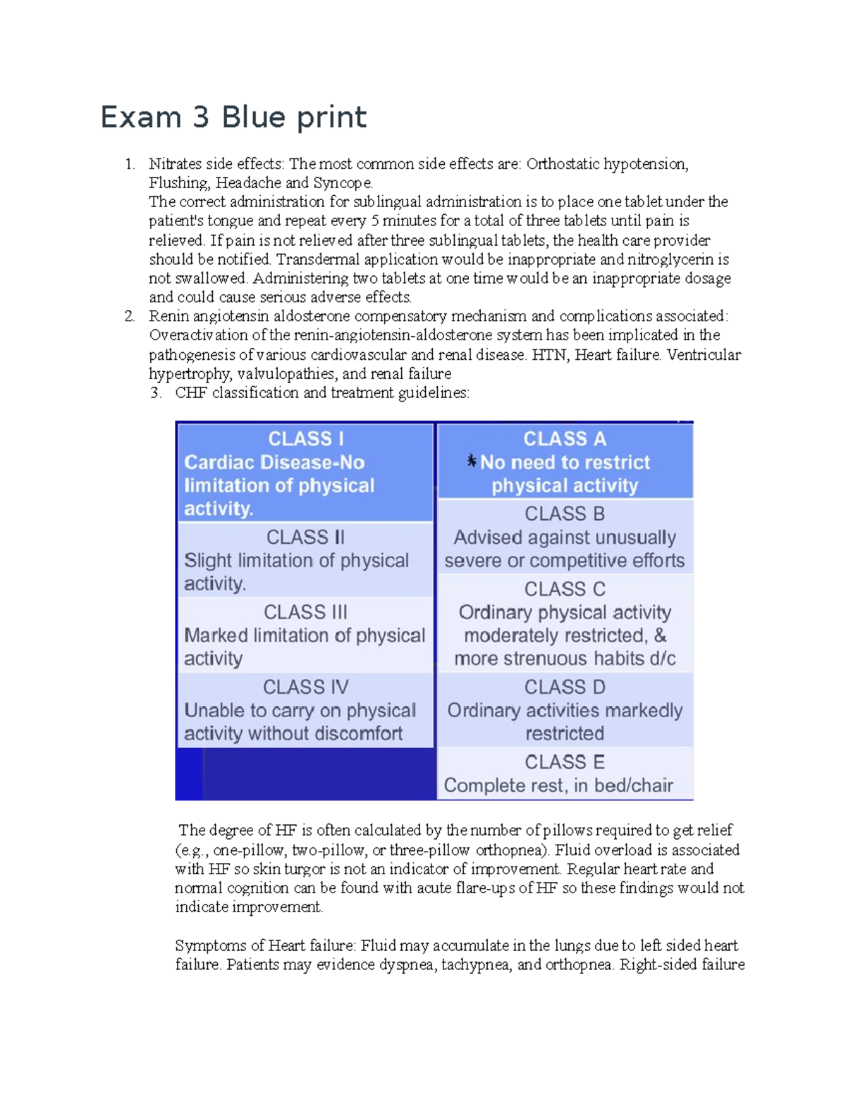 Quiz+3+Review - Exam 3 Blue print 1. Nitrates side effects: The most ...
