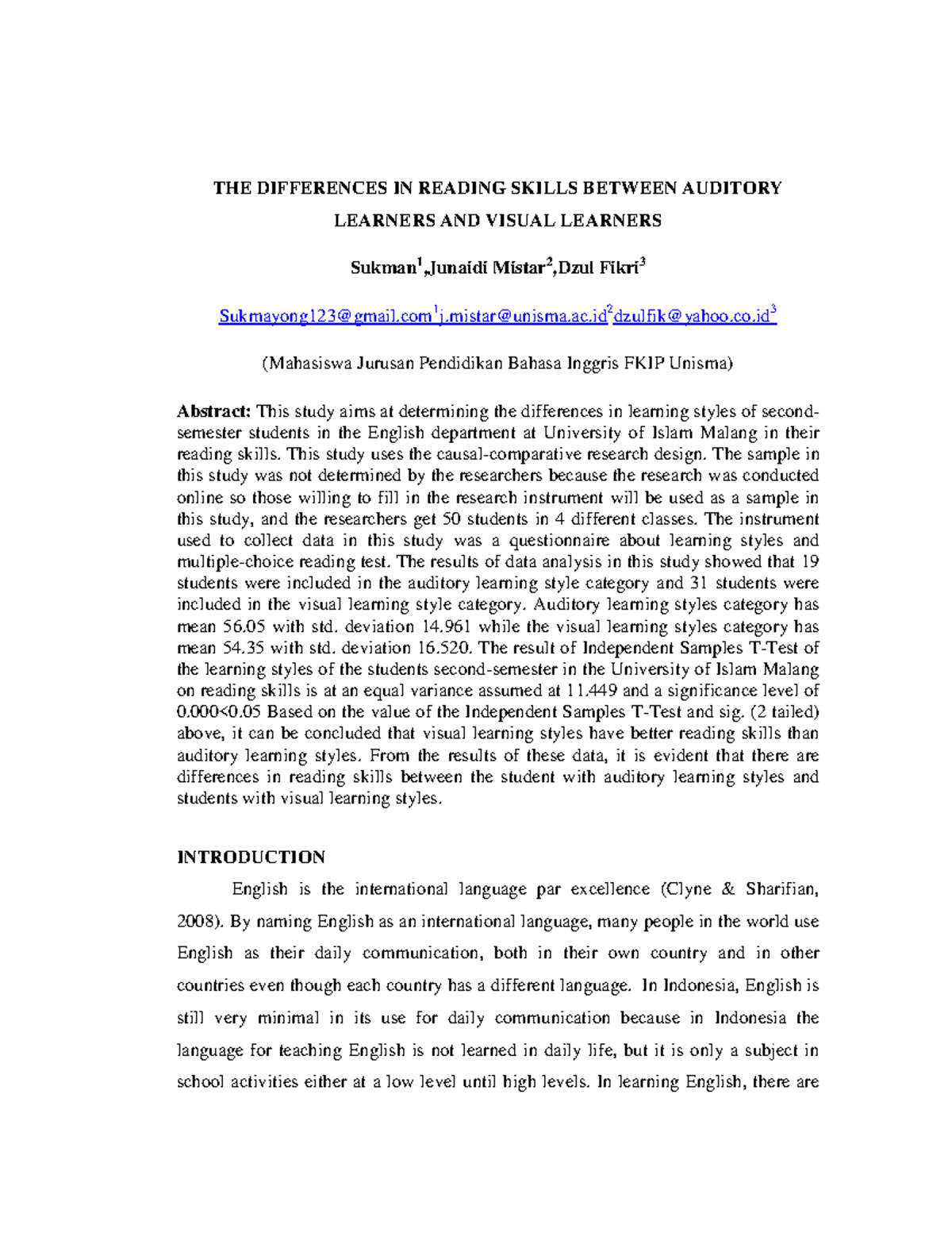 The Differences in Reading Skills Between Auditory Learners and Visual ...