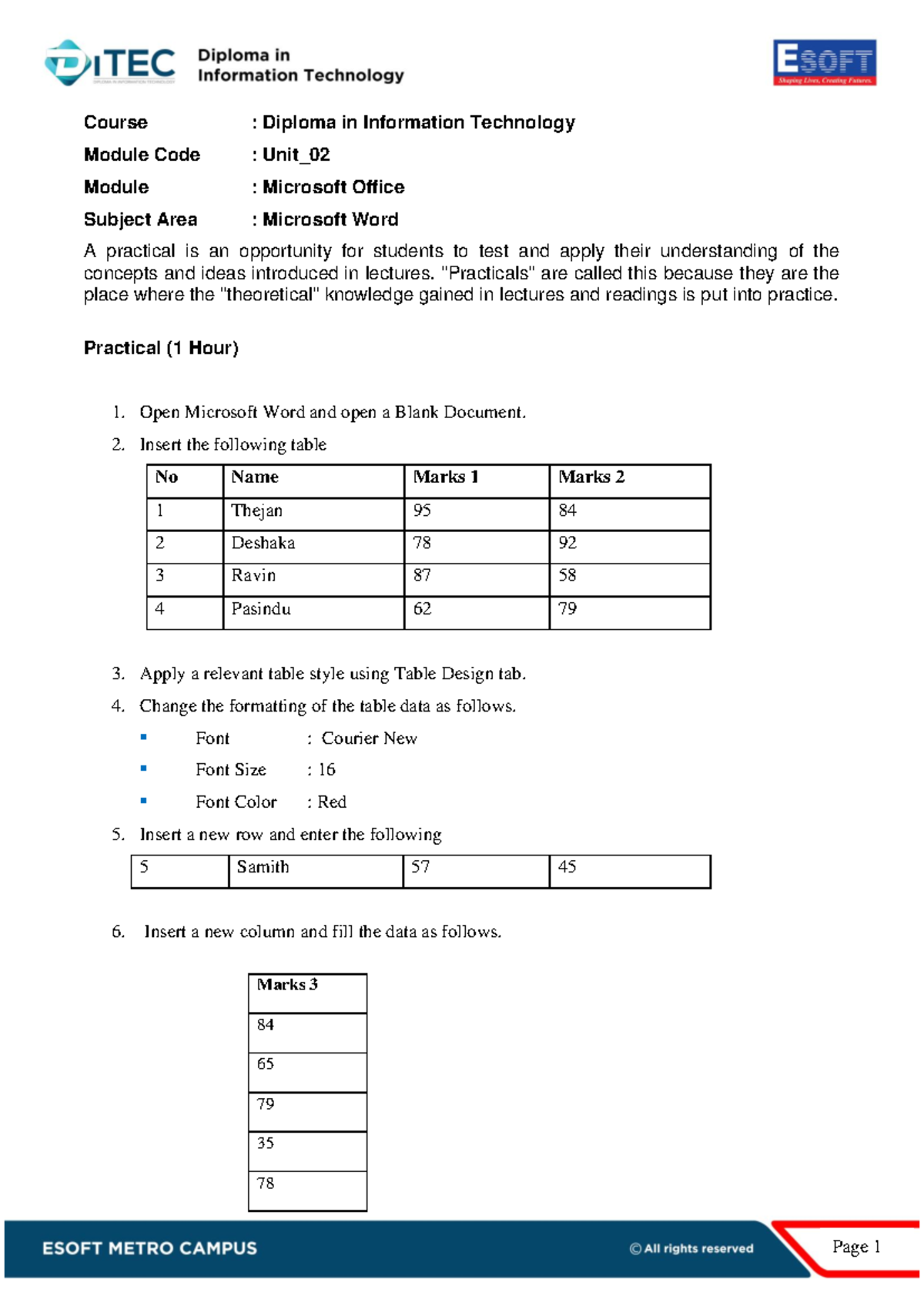 Practical 2.2 [1 hours] - Page 1 Course : Diploma in Information ...