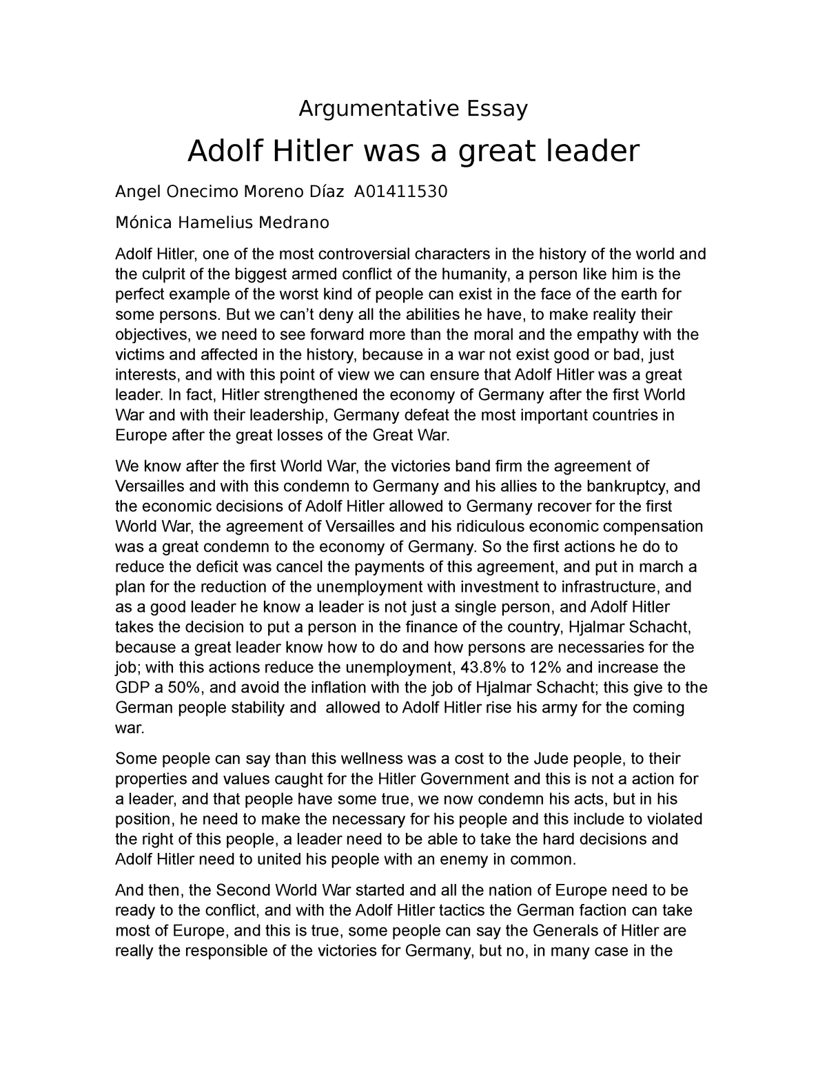 adolf hitler as a leader essay