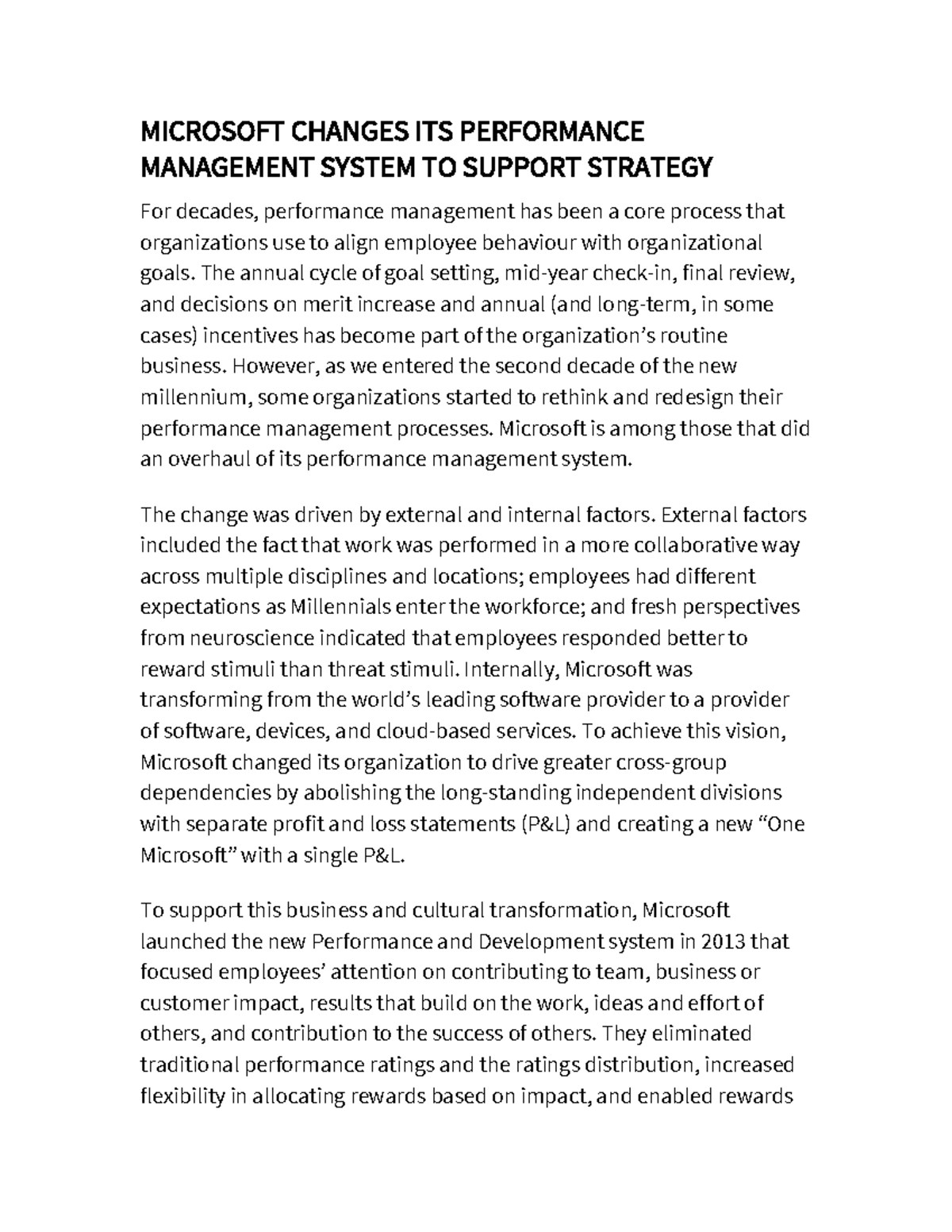 Chapter 10 Opening Case - Microsoft - MICROSOFT CHANGES ITS PERFORMANCE ...