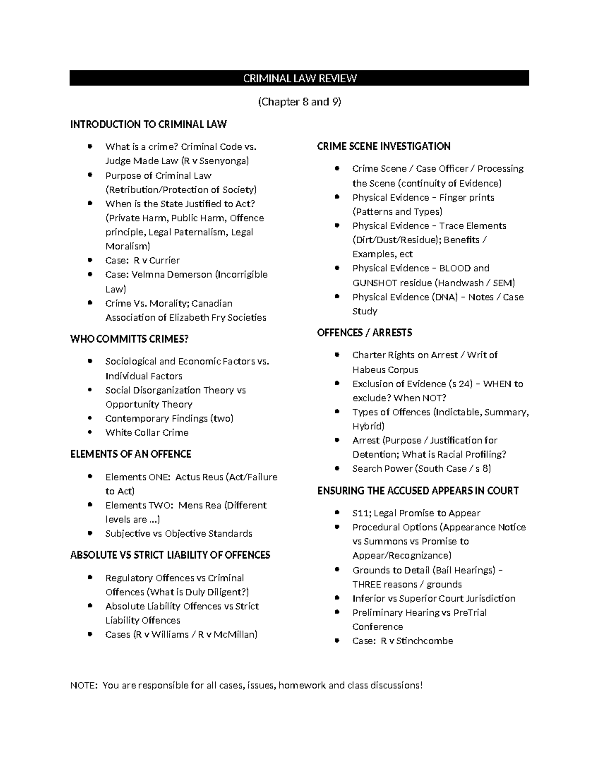 Criminal law review - law revioew - CRIMINAL LAW REVIEW (Chapter 8 and ...